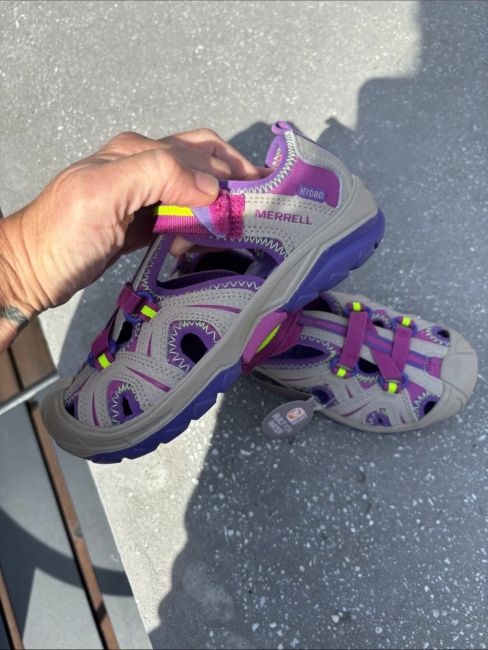 Merrell Kids Purple and Beige Water-Ready Sandal with Neon Accent